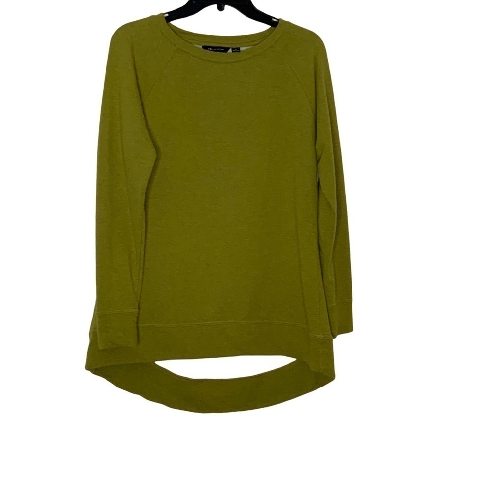 H by HALSTON olive green sweatshirt with high low design. Size S